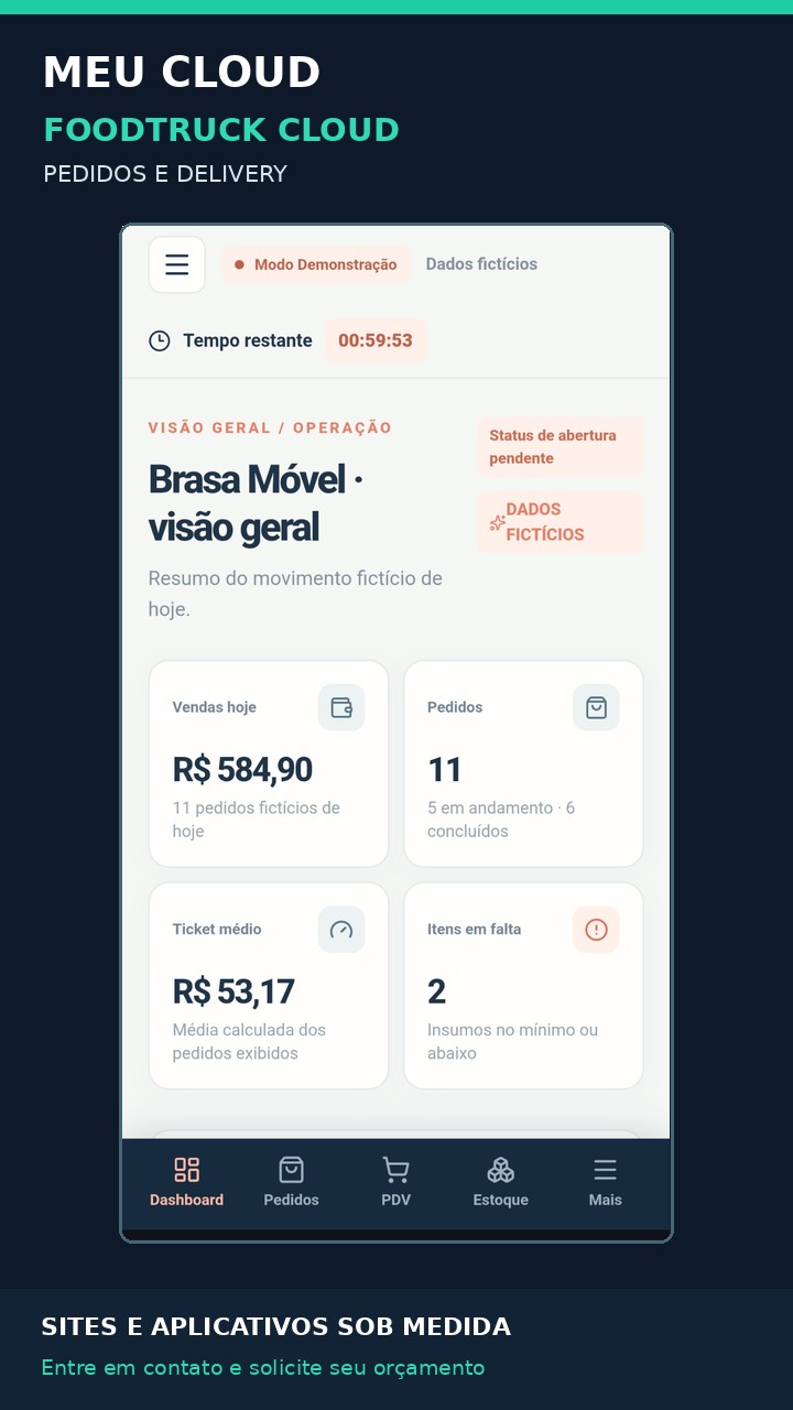 Captura do Foodtruck Cloud em modo demonstração